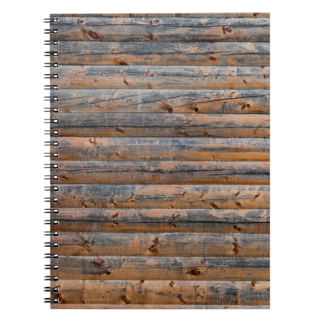 Old wall of wooden planks with cracks. Beam made o Notebook (Front)