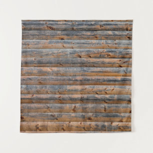 Old wall of wooden planks with cracks. Beam made o Tapestry