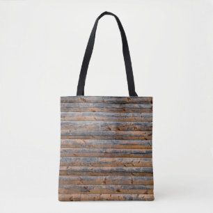 Old wall of wooden planks with cracks. Beam made o Tote Bag