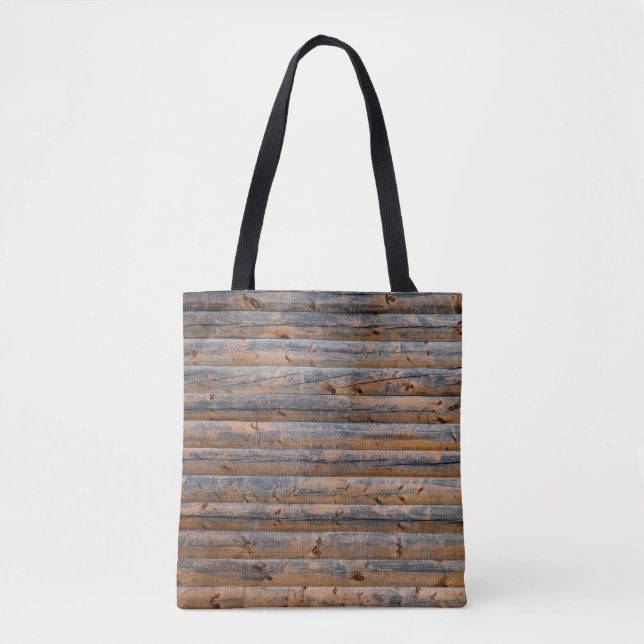 Old wall of wooden planks with cracks. Beam made o Tote Bag (Front)
