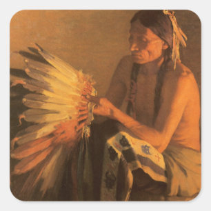 Old War Bonnet by Joseph Henry Sharp Square Sticker