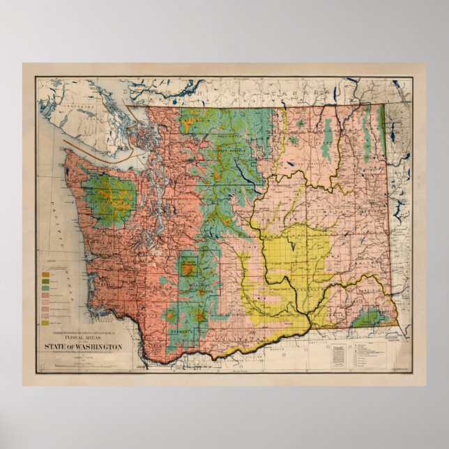 Old Washington State Floral Biome Map (1906)  Poster (Front)