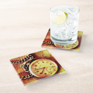 Old Watch and Chain Glass Coaster