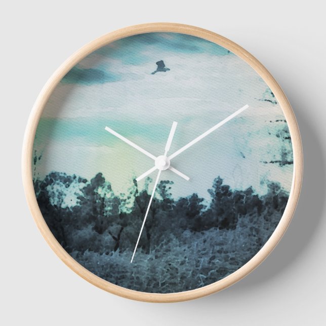 Old Watercolor with a Bird Wall Clock (Front)