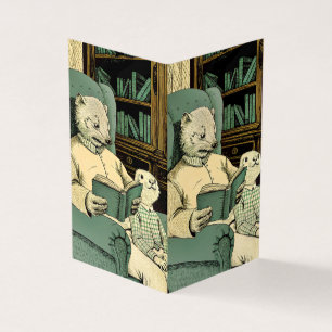 Old weasel reading a book to a young weasel