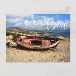 Old Weathered Boat on Crete Shore Postcard