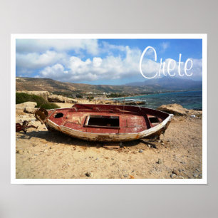Old Weathered Boat on Crete Shore Poster