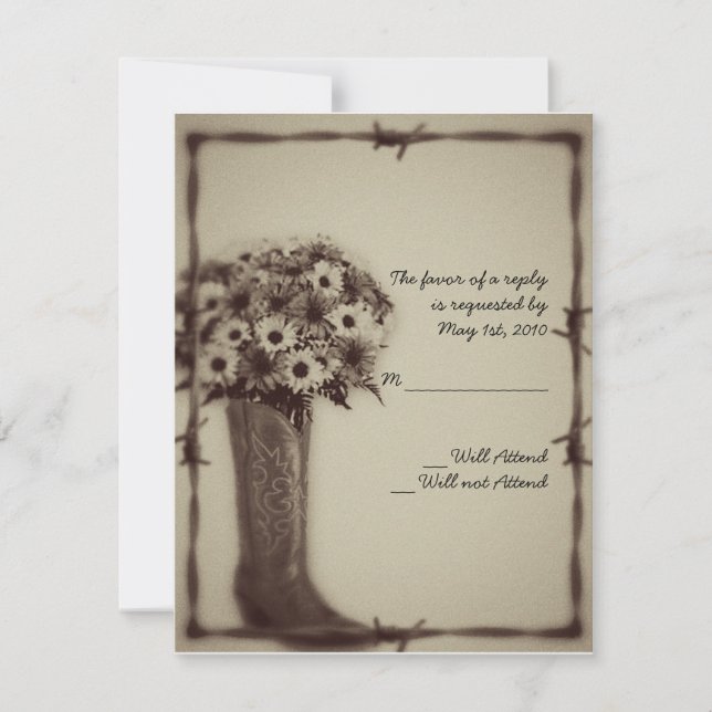 Old West Boot and Bouquet Vintage Response Card (Front)
