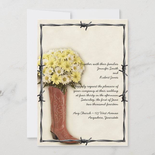 Old West Boot Bouquet Faded 1 Wedding Invitation (Front)