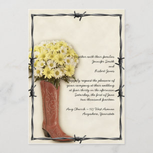 Old West Boot Bouquet Faded 1 Wedding Invitation