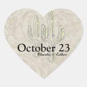 Old West Cactus Save the Date Heart Sticker