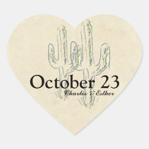 Old West Cactus Save the Date Heart Sticker