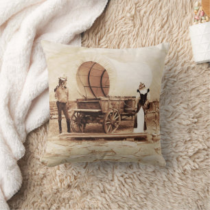 Old West Cats with Covered Wagon Cushion
