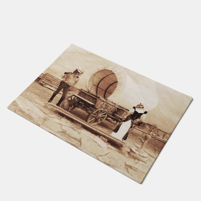 Old West Cats with Covered Wagon Doormat (Angled)