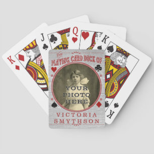 Old West Custom Photo Personalised Grey Wood Playing Cards