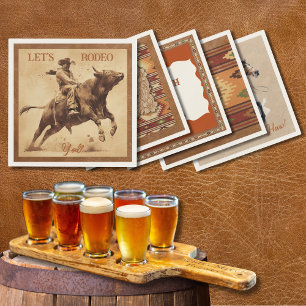 Old West Frontier Bull Rider Paper Cocktail Napkin
