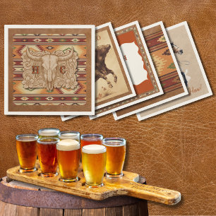 Old West Frontier Leather Patch Cocktail Napkin