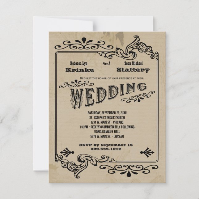 Old West Inspired Customisable Wedding Invite (Front)