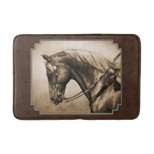 Old West Quarter Horse Sepia Brown Bath Mat