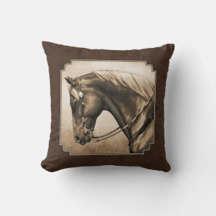 Old West Quarter Horse Sepia Brown Cushion