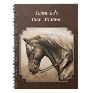 Old West Quarter Horse Sepia Brown Spiral Notebook