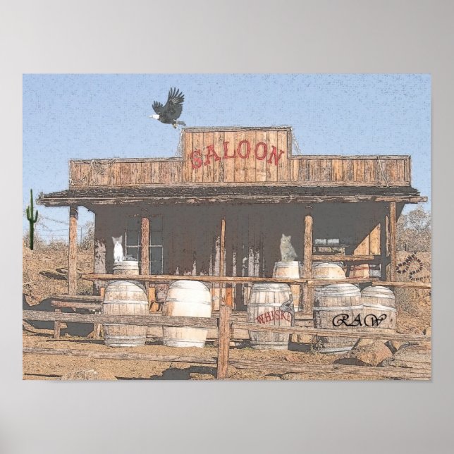 OLD WEST SALOON w/ cilipart charcoal effect Poster (Front)