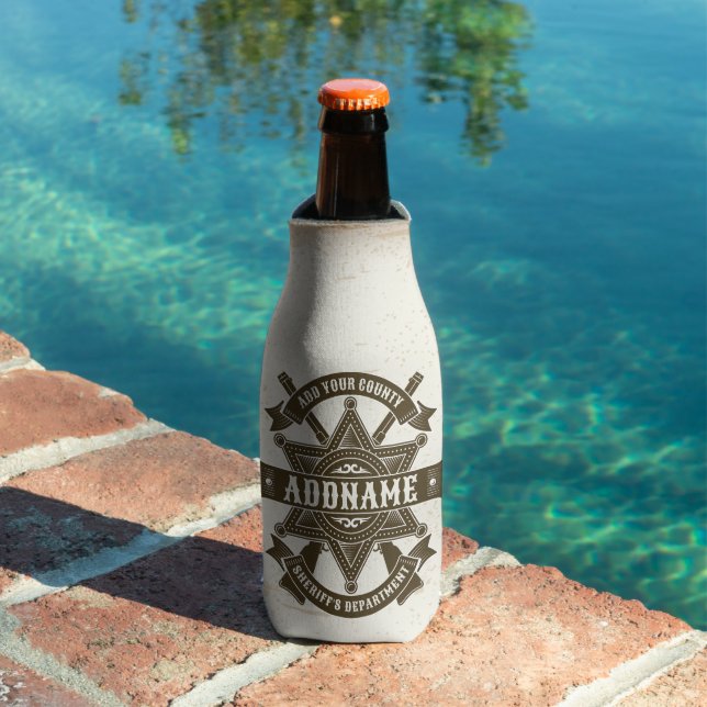 Old West Sheriff Deputy Rifles Badge Personalised Bottle Cooler (In Situ Pool)