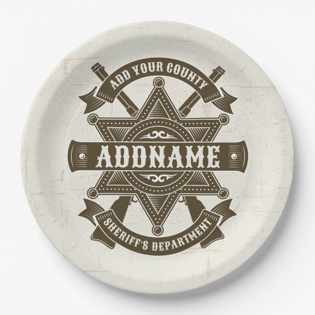 Old West Sheriff Deputy Rifles Badge Personalised Paper Plate (Front)