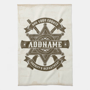 Old West Sheriff Deputy Rifles Badge Personalised Tea Towel