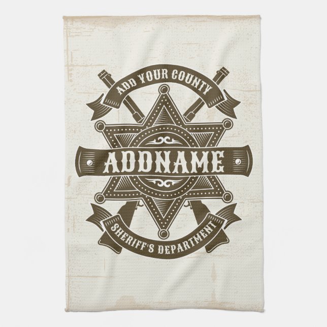 Old West Sheriff Deputy Rifles Badge Personalised Tea Towel (Vertical)
