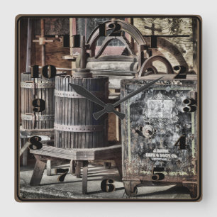 Old West with Barrels and Safe  Square Wall Clock