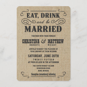 Old Western Rustic Burlap Wedding Invitations