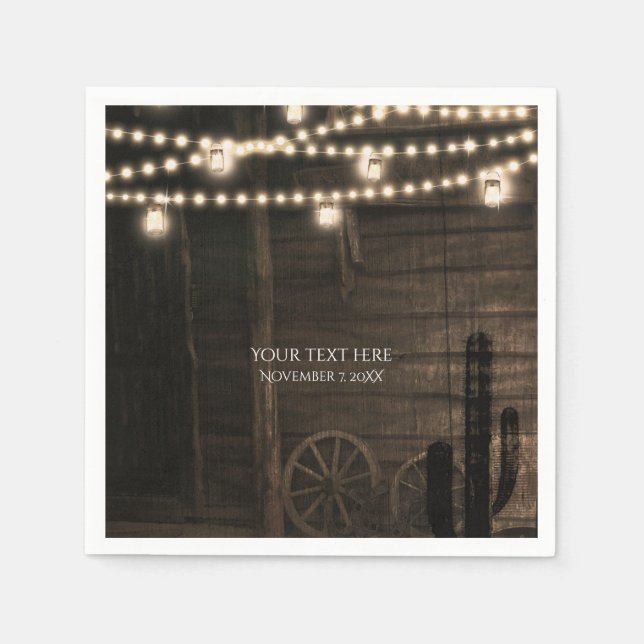 Old Western Saloon & Lights Rustic Wedding Napkin (Front)