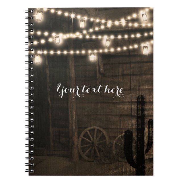 Old Western Saloon & String Lights Rustic Charm Spiral Notebook (Front)