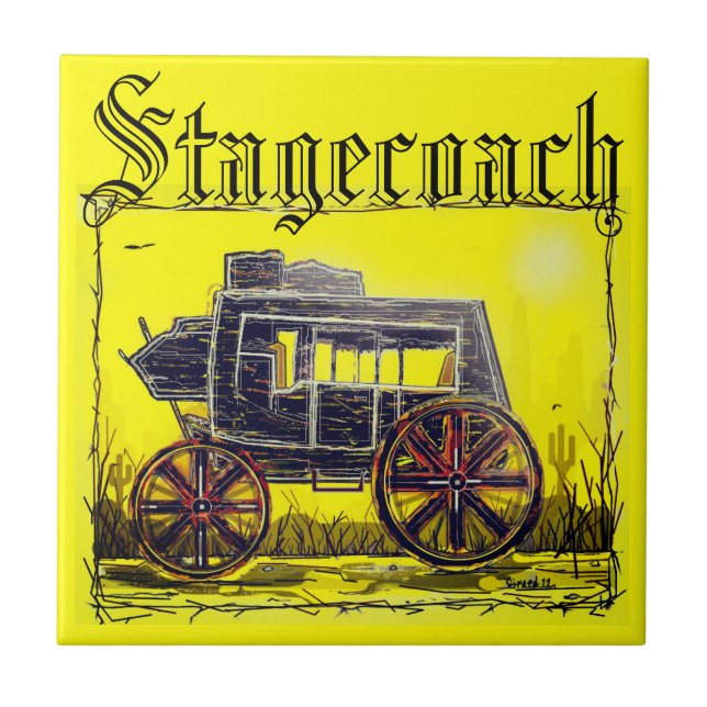 Old Western Stagecoach in Desert Tile (Front)