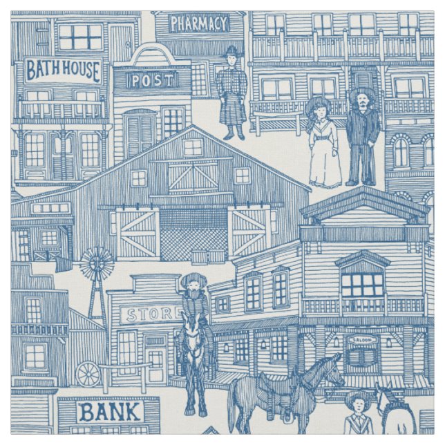 old western town classic blue pearl fabric (Swatch)