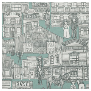 old western town desert tuquoise fabric