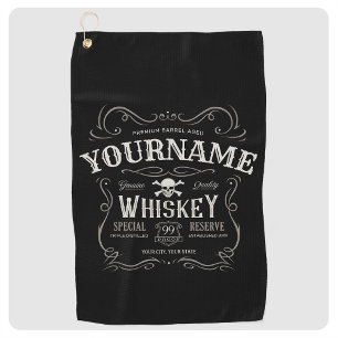 Old Whiskey Label Personalised Vintage Liquor Bar  Golf Towel
