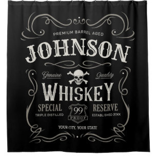Old Whiskey Label Personalised Vintage Liquor Bar  Shower Curtain