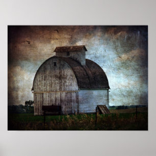 Old White Barn in Field Poster