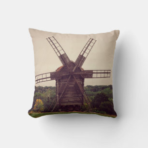 Old windmill. Autumn landscape. Ukrainearchitectur Cushion