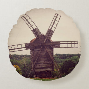 Old windmill. Autumn landscape. Ukrainearchitectur Round Cushion