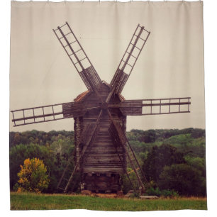 Old windmill. Autumn landscape. Ukrainearchitectur Shower Curtain