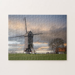 Old Windmill Field Belgium Windmill Wooden Europe Jigsaw Puzzle