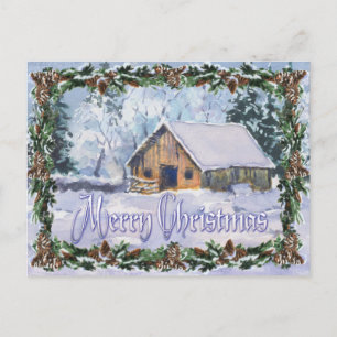 OLD WINTER BARN MERRY CHRISTMAS by SHARON SHARPE Holiday Postcard