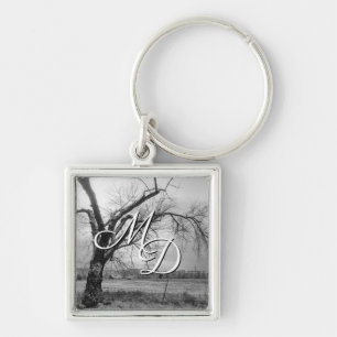 Old Winter Tree Grayscale Keychain