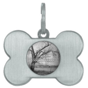 Old Winter Tree Grayscale Pet ID Tag