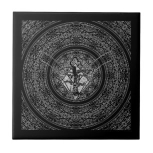 Old Withered Black & White Negative Abstract Tree Tile