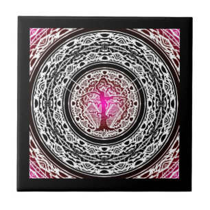 Old Withered Pink Burst Abstract Tree Tile