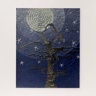 Old Withered Tree Moon & Stars Abstract Jigsaw Puzzle